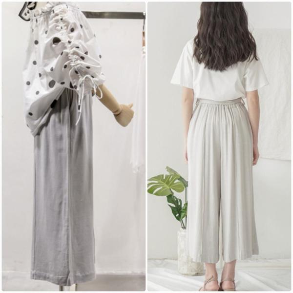 レディース ワイドレッグパンツ 無地 腰紐 プリーツ シンプル ボトムス カジュアル キュート 可愛い フェミニン きれいめ エレガント おしゃれ お出かけ デイリー オフィス 普段着 グレー フリーサイズ ワンサイズ 送料無料