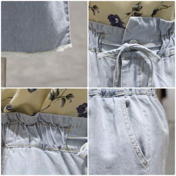 レディース カットオフデニム ワイドレッグパンツ ジーンズ 無地 シンプル ボトムス カジュアル キュート 可愛い フェミニン きれいめ エレガント おしゃれ お出かけ デイリー オフィス 普段着 ライトブルー S M L サイズ 送料無料