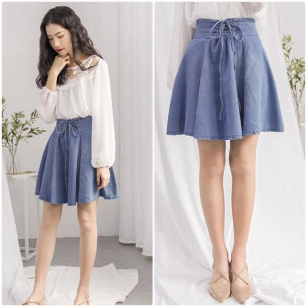 レディース スカート ハイウエスト ミニ丈 無地 シンプル レースアップ 春 夏 ボトムス カジュアル キュート 大人 可愛い フェミニン きれいめ おしゃれ お出かけ デイリー 二次会 お呼ばれ ブルー S M L サイズ 送料無料