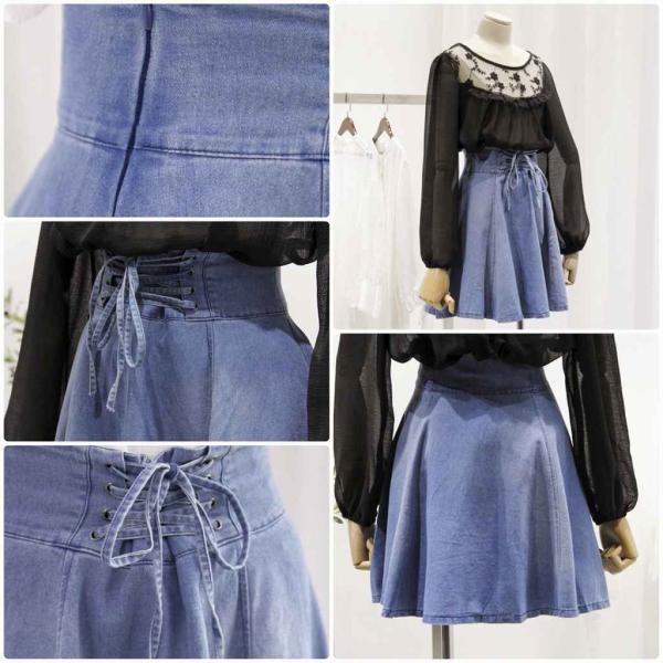 レディース スカート ハイウエスト ミニ丈 無地 シンプル レースアップ 春 夏 ボトムス カジュアル キュート 大人 可愛い フェミニン きれいめ おしゃれ お出かけ デイリー 二次会 お呼ばれ ブルー S M L サイズ 送料無料