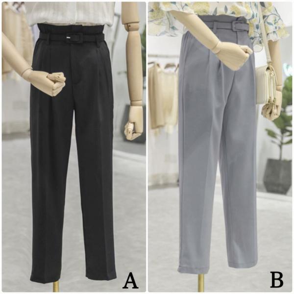 レディース アンクルパンツ 半端丈 クロップド ストレート ベルト付き ボトムス カジュアル キュート 可愛い フェミニン きれいめ おしゃれ お出かけ デイリー オフィス 普段着 グレー ブラック S M L サイズ 送料無料