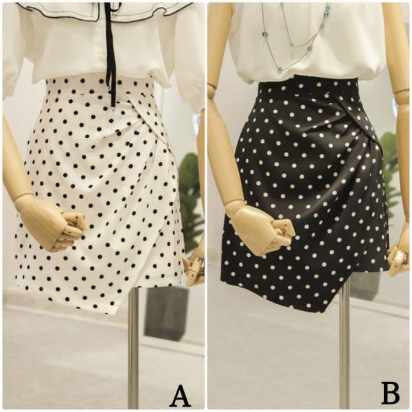 レディース シフォン スカート ハイウエスト ミニ丈 ドット 水玉 春 夏 ボトムス カジュアル キュート 大人 可愛い フェミニン きれいめ おしゃれ お出かけ デイリー 二次会 お呼ばれ ホワイト ブラック S M L サイズ 送料無料