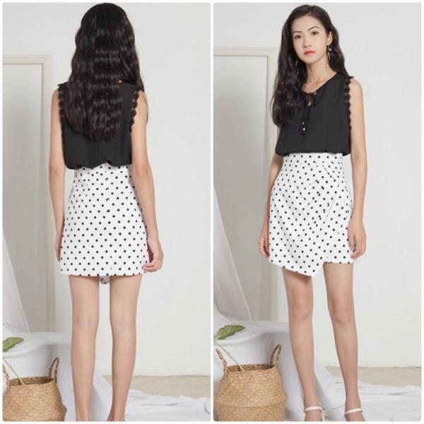 レディース シフォン スカート ハイウエスト ミニ丈 ドット 水玉 春 夏 ボトムス カジュアル キュート 大人 可愛い フェミニン きれいめ おしゃれ お出かけ デイリー 二次会 お呼ばれ ホワイト ブラック S M L サイズ 送料無料