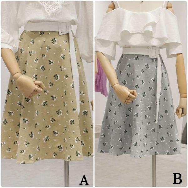 レディース スカート ハイウエスト ミディ丈 ひざ下丈 プリント 花柄 ボタニカル柄 春 夏 ボトムス カジュアル キュート 大人 可愛い フェミニン きれいめ おしゃれ お出かけ デイリー 二次会 お呼ばれ ブルー ベージュ S M サイズ 送料無料