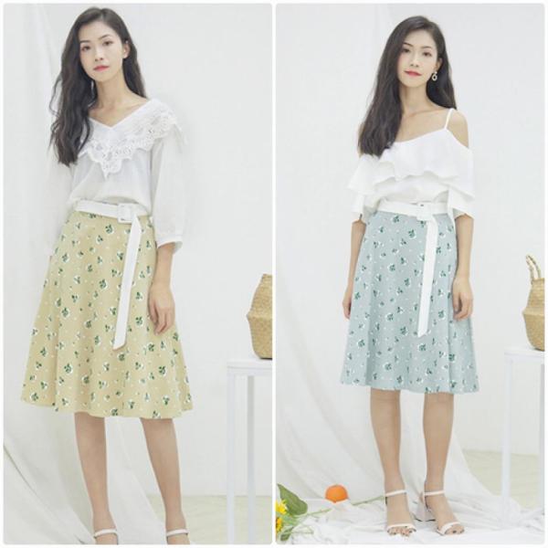 レディース スカート ハイウエスト ミディ丈 ひざ下丈 プリント 花柄 ボタニカル柄 春 夏 ボトムス カジュアル キュート 大人 可愛い フェミニン きれいめ おしゃれ お出かけ デイリー 二次会 お呼ばれ ブルー ベージュ S M サイズ 送料無料