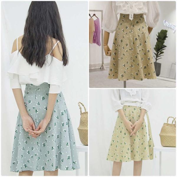 レディース スカート ハイウエスト ミディ丈 ひざ下丈 プリント 花柄 ボタニカル柄 春 夏 ボトムス カジュアル キュート 大人 可愛い フェミニン きれいめ おしゃれ お出かけ デイリー 二次会 お呼ばれ ブルー ベージュ S M サイズ 送料無料