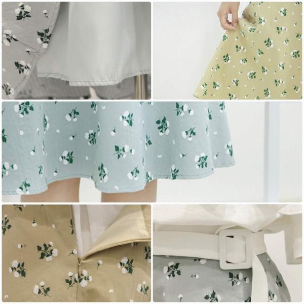 レディース スカート ハイウエスト ミディ丈 ひざ下丈 プリント 花柄 ボタニカル柄 春 夏 ボトムス カジュアル キュート 大人 可愛い フェミニン きれいめ おしゃれ お出かけ デイリー 二次会 お呼ばれ ブルー ベージュ S M サイズ 送料無料