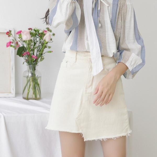 レディース デニムスカート ハイウエスト カットオフデニム 台形スカート ミニ丈 ジーンズ ボトムス カジュアル キュート 可愛い フェミニン きれいめ エレガント おしゃれ お出かけ デイリー 普段着 ベージュ S M L サイズ 送料無料
