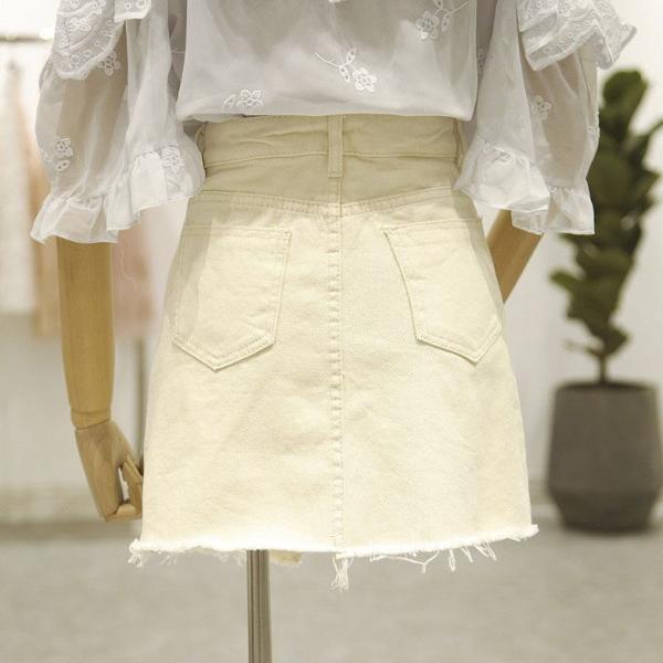 レディース デニムスカート ハイウエスト カットオフデニム 台形スカート ミニ丈 ジーンズ ボトムス カジュアル キュート 可愛い フェミニン きれいめ エレガント おしゃれ お出かけ デイリー 普段着 ベージュ S M L サイズ 送料無料