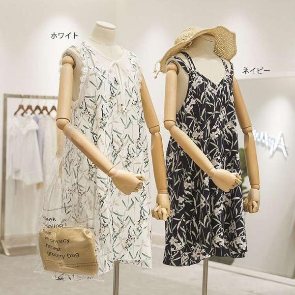 レディース ワンピース ノースリーブ 花柄 ボタニカル柄 ひざ上丈 春 夏 スカート カジュアル キュート 可愛い フェミニン きれいめ 上品 エレガント おしゃれ お出かけ お呼ばれ ホワイト ネイビー フリーサイズ 送料無料