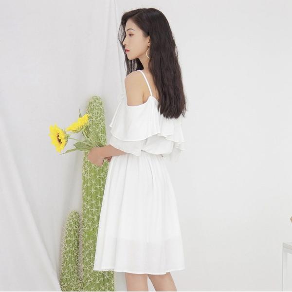 レディース 肩出し 肩見せ オフショルダー 肩紐 ワンピース 無地 シンプル 春 夏 スカート カジュアル キュート 可愛い フェミニン きれいめ 上品 エレガント おしゃれ お出かけ お呼ばれ ホワイト ブルー フリーサイズ ワンサイズ 送料無料