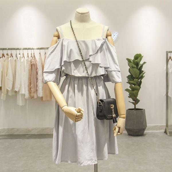 レディース 肩出し 肩見せ オフショルダー 肩紐 ワンピース 無地 シンプル 春 夏 スカート カジュアル キュート 可愛い フェミニン きれいめ 上品 エレガント おしゃれ お出かけ お呼ばれ ホワイト ブルー フリーサイズ ワンサイズ 送料無料