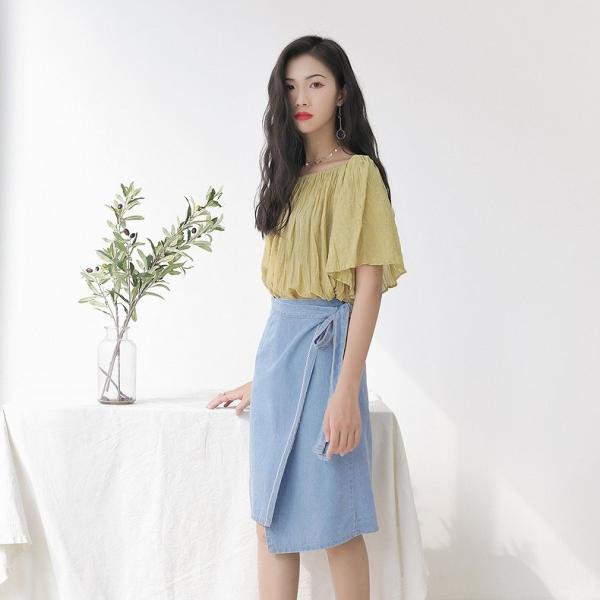 レディース スカート ハイウエスト 無地 シンプル 春 夏 ボトムス カジュアル キュート 大人 可愛い フェミニン きれいめ おしゃれ お出かけ デイリー 二次会 お呼ばれ ライトブルー ブルー S M L サイズ 送料無料