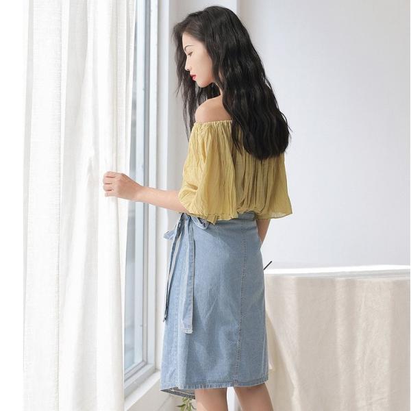 レディース スカート ハイウエスト 無地 シンプル 春 夏 ボトムス カジュアル キュート 大人 可愛い フェミニン きれいめ おしゃれ お出かけ デイリー 二次会 お呼ばれ ライトブルー ブルー S M L サイズ 送料無料