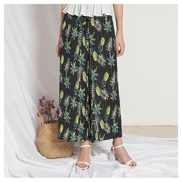 レディース シフォン ワイドレッグパンツ プリーツ ハイウエスト ボタニカル柄 ボトムス カジュアル キュート 可愛い フェミニン きれいめ エレガント おしゃれ お出かけ オフィス デイリー 普段着 フリーサイズ ワンサイズ 送料無料
