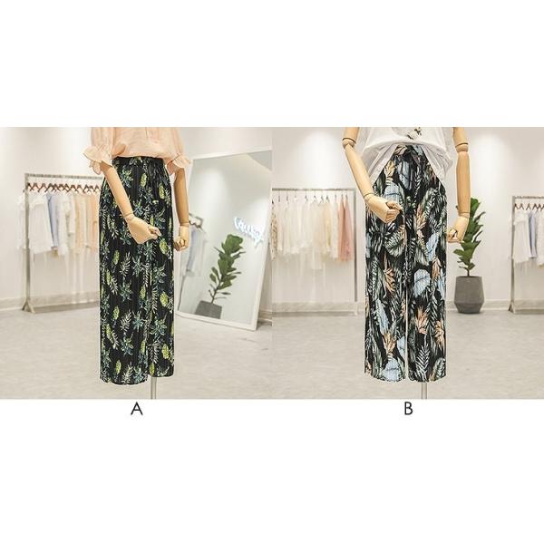 レディース シフォン ワイドレッグパンツ プリーツ ハイウエスト ボタニカル柄 ボトムス カジュアル キュート 可愛い フェミニン きれいめ エレガント おしゃれ お出かけ オフィス デイリー 普段着 フリーサイズ ワンサイズ 送料無料