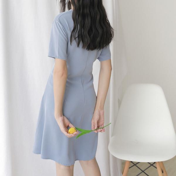 レディース ワンピース 半袖 レースアップ 無地 シンプル 春 夏 スカート カジュアル キュート 可愛い フェミニン きれいめ 上品 エレガント おしゃれ お出かけ お呼ばれ グリーン ブルー フリーサイズ ワンサイズ 送料無料