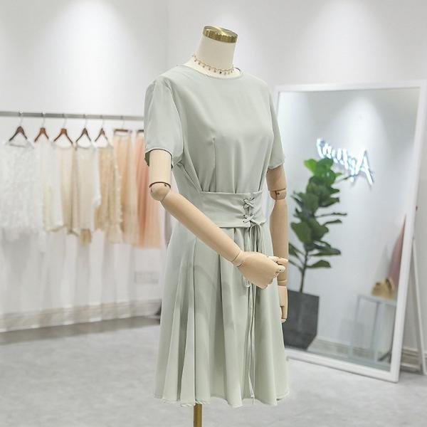 レディース ワンピース 半袖 レースアップ 無地 シンプル 春 夏 スカート カジュアル キュート 可愛い フェミニン きれいめ 上品 エレガント おしゃれ お出かけ お呼ばれ グリーン ブルー フリーサイズ ワンサイズ 送料無料