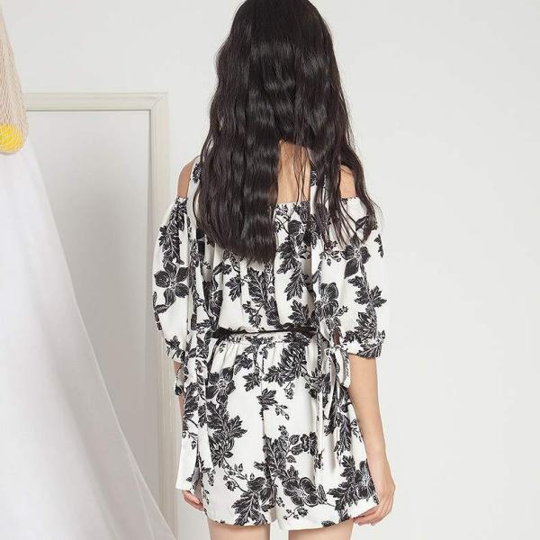 レディース オールインワン サロペット ショートパンツ シフォン 花柄 総柄 フラワー 5分袖 夏 カジュアル 大人可愛い フェミニン オフィス お出かけ デート デイリー ホワイト フリーサイズ 送料無料