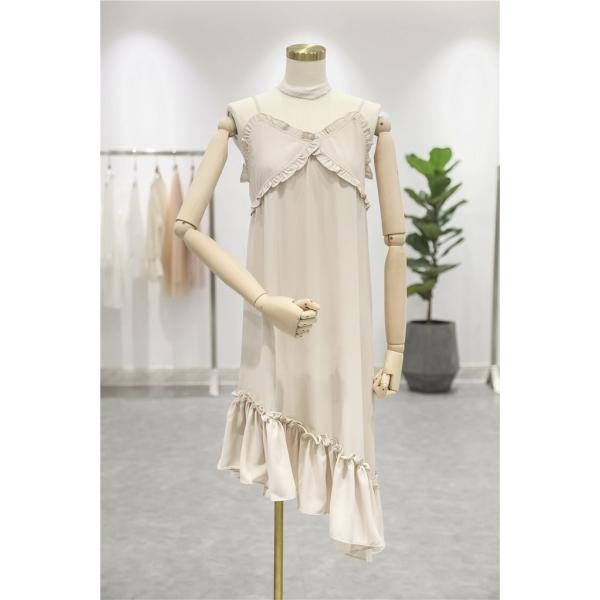 レディース ノースリーブ ワンピース アシンメトリー Vネック 無地 ミディ丈 夏 セクシー カジュアル 大人可愛い フェミニン デート デイリー ルームウェア ベージュ グリーン フリーサイズ 送料無料