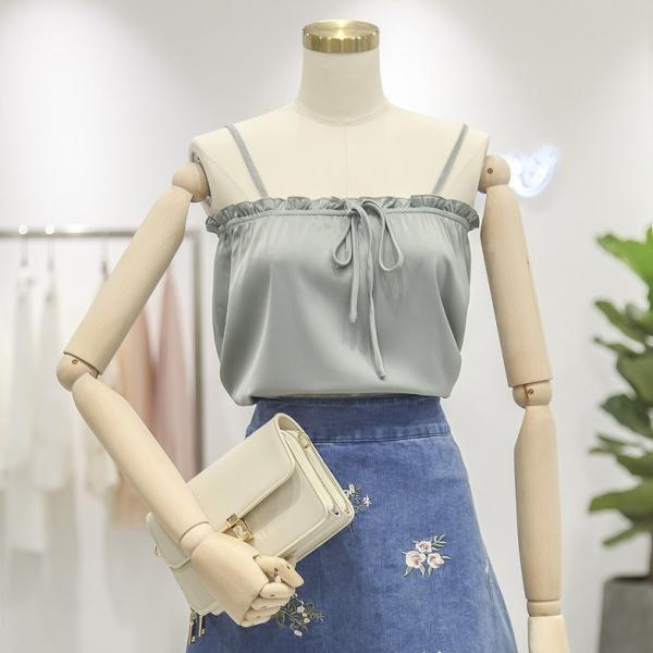 レディース トップス キャミソール ノースリーブ カットソー シフォン 無地 リボン 夏 カジュアル 大人可愛い フェミニン オフィス お出かけ デート デイリー ホワイト グリーン フリーサイズ 送料無料