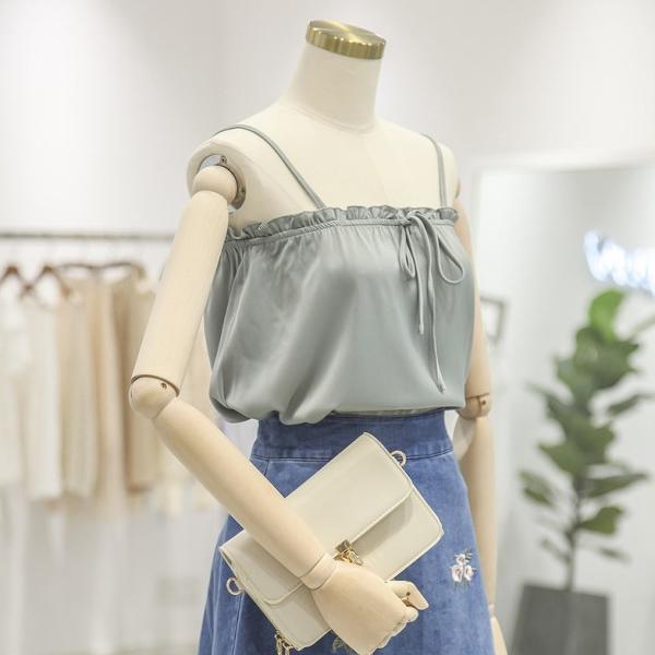 レディース トップス キャミソール ノースリーブ カットソー シフォン 無地 リボン 夏 カジュアル 大人可愛い フェミニン オフィス お出かけ デート デイリー ホワイト グリーン フリーサイズ 送料無料