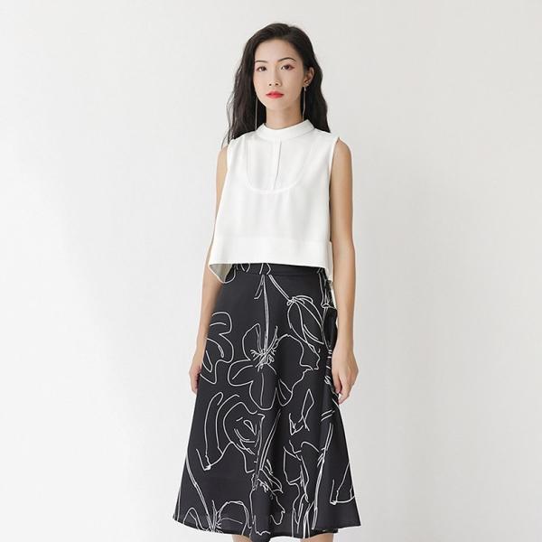 レディース トップス ノースリーブ カットソー クルーネック ショート丈 無地 夏 カジュアル 大人可愛い フェミニン オフィス お出かけ デート デイリー ホワイト オレンジ フリーサイズ 送料無料