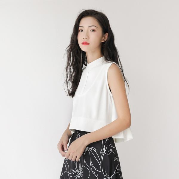 レディース トップス ノースリーブ カットソー クルーネック ショート丈 無地 夏 カジュアル 大人可愛い フェミニン オフィス お出かけ デート デイリー ホワイト オレンジ フリーサイズ 送料無料