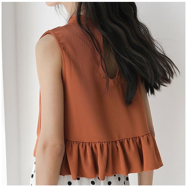 レディース トップス ノースリーブ カットソー クルーネック ショート丈 無地 夏 カジュアル 大人可愛い フェミニン オフィス お出かけ デート デイリー ホワイト オレンジ フリーサイズ 送料無料