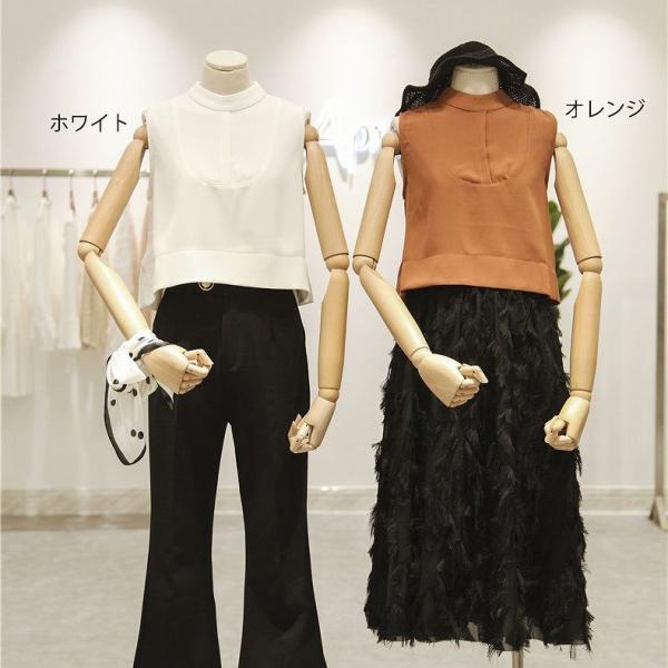 レディース トップス ノースリーブ カットソー クルーネック ショート丈 無地 夏 カジュアル 大人可愛い フェミニン オフィス お出かけ デート デイリー ホワイト オレンジ フリーサイズ 送料無料