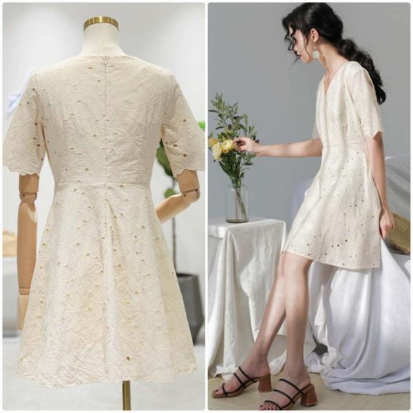 レディース ワンピース Vネック ハイウエスト 総レース ミニ丈 半袖 春 夏 スカート カジュアル キュート 可愛い フェミニン きれいめ 上品 エレガント おしゃれ お出かけ お呼ばれ ホワイト ベージュ フリーサイズ ワンサイズ 送料無料