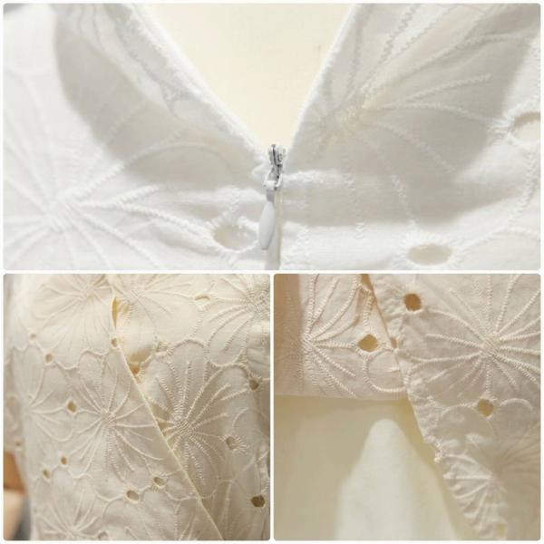 レディース ワンピース Vネック ハイウエスト 総レース ミニ丈 半袖 春 夏 スカート カジュアル キュート 可愛い フェミニン きれいめ 上品 エレガント おしゃれ お出かけ お呼ばれ ホワイト ベージュ フリーサイズ ワンサイズ 送料無料