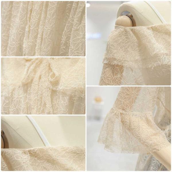 レディース シフォン ブラウス フレアスリーブ 総レース 五分袖 シャツ 春 夏 トップス カジュアル キュート 可愛い フェミニン きれいめ 上品 エレガント おしゃれ お出かけ オフィス デート デイリー ホワイト ベージュ フリーサイズ 送料無料