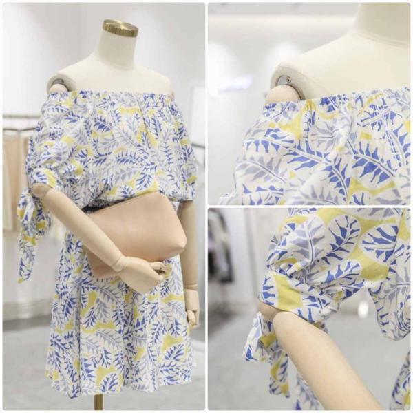 レディース シフォン 肩出し 肩見せ オフショルダー ワンピース ボタニカル柄 ミニ丈 半袖 春 夏 スカート カジュアル キュート 可愛い フェミニン きれいめ 上品 エレガント おしゃれ お出かけ お呼ばれ ネイビー フリーサイズ 送料無料