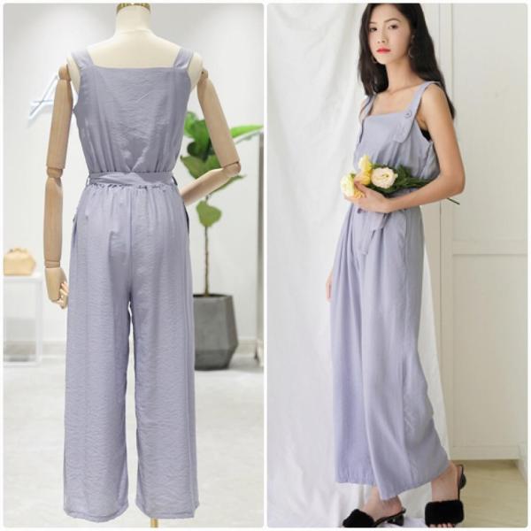 レディース サロペット ワイドレッグパンツ オールインワン オーバーオール ジャンプスーツ 腰紐 ボトムス カジュアル キュート 可愛い フェミニン おしゃれ お出かけ デイリー 普段着 春 夏 ブルー ブラック フリーサイズ ワンサイズ 送料無料