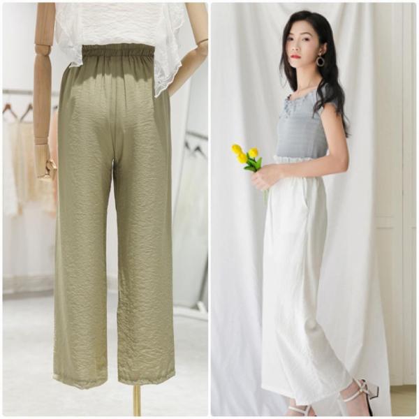 レディース ワイドレッグパンツ ハイウエスト ウエストゴム ボトムス カジュアル キュート 可愛い フェミニン きれいめ エレガント おしゃれ お出かけ オフィス デイリー 普段着 ホワイト グリーン ブルー フリーサイズ ワンサイズ 送料無料