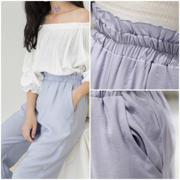 レディース ワイドレッグパンツ ハイウエスト ウエストゴム ボトムス カジュアル キュート 可愛い フェミニン きれいめ エレガント おしゃれ お出かけ オフィス デイリー 普段着 ホワイト グリーン ブルー フリーサイズ ワンサイズ 送料無料