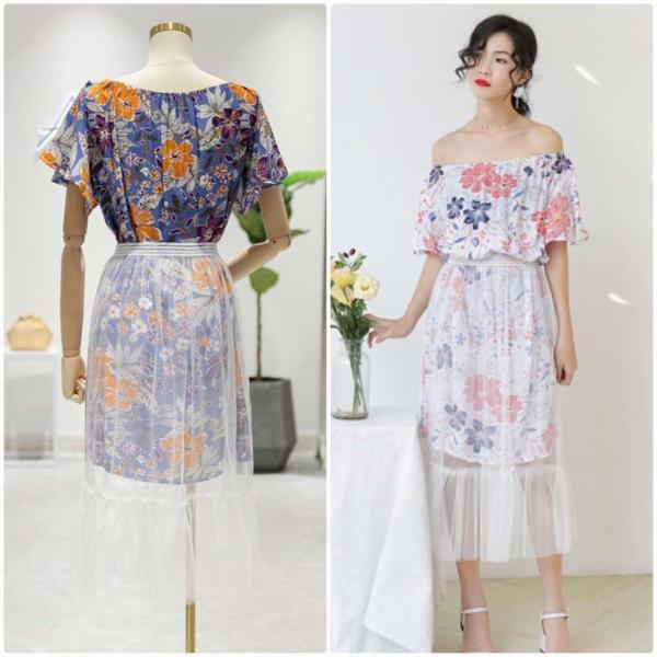 レディース ワンピース 半袖 ラウンドネック 透け素材 透け感 ミモレ丈 春 夏 スカート カジュアル キュート 可愛い フェミニン きれいめ 上品 エレガント おしゃれ お出かけ お呼ばれ ホワイト ブルー フリーサイズ ワンサイズ 送料無料