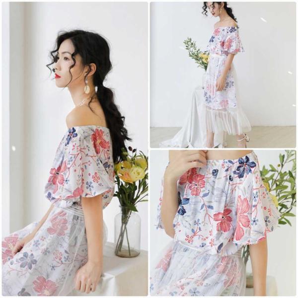 レディース ワンピース 半袖 ラウンドネック 透け素材 透け感 ミモレ丈 春 夏 スカート カジュアル キュート 可愛い フェミニン きれいめ 上品 エレガント おしゃれ お出かけ お呼ばれ ホワイト ブルー フリーサイズ ワンサイズ 送料無料