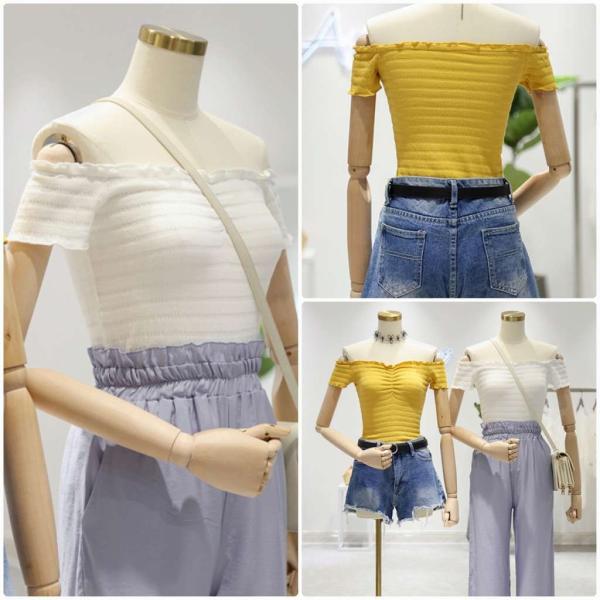 レディース 肩出し 肩見せ オフショルダー ブラウス 半袖 シャツ 春 夏 トップス カジュアル キュート 可愛い フェミニン きれいめ 上品 エレガント おしゃれ お出かけ オフィス デート デイリー ホワイト イエロー ブルー フリーサイズ 送料無料