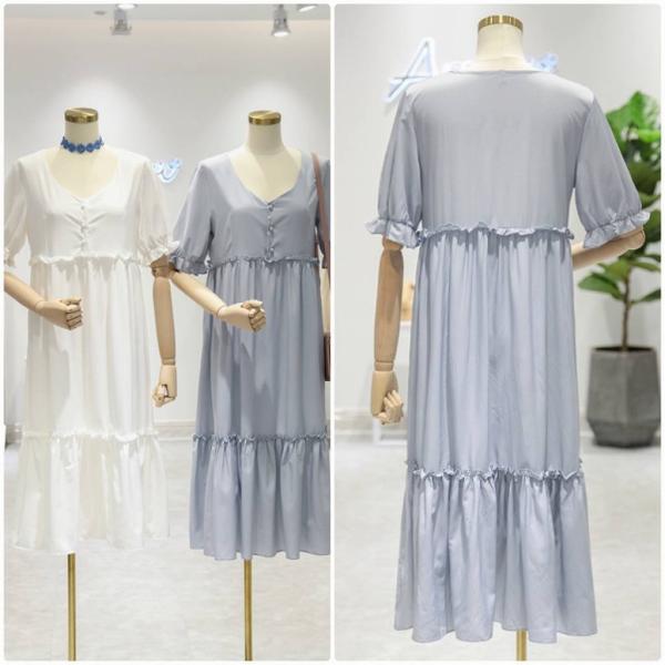 レディース ワンピース フレアスリーブ ハイウエスト 半袖 春 夏 スカート カジュアル キュート 可愛い フェミニン きれいめ 上品 エレガント おしゃれ お出かけ お呼ばれ ホワイト ブルー フリーサイズ ワンサイズ 送料無料