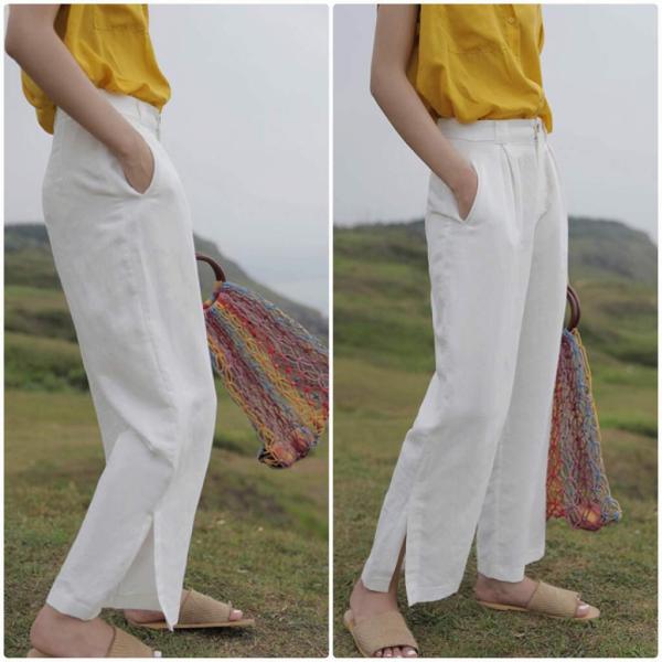 レディース ワイドレッグパンツ ハイウエスト スリット 無地 シンプル ボトムス カジュアル キュート 可愛い フェミニン きれいめ エレガント おしゃれ お出かけ オフィス デイリー 普段着 ホワイト グリーン ブラック ブルー S M L 送料無料