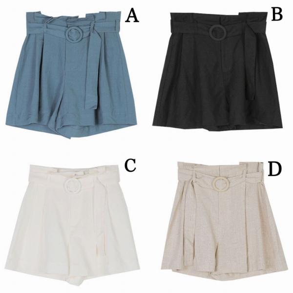 レディース ショートパンツ 短パン ハイウエスト ボトムス カジュアル キュート 可愛い フェミニン きれいめ おしゃれ お出かけ デイリー 普段着 ホワイト ブルー ベージュ グリーン ブラック S M L サイズ 送料無料