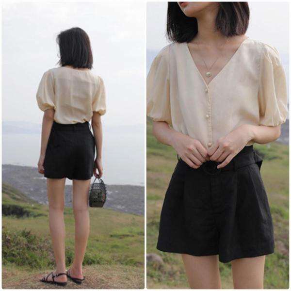 レディース ショートパンツ 短パン ハイウエスト ボトムス カジュアル キュート 可愛い フェミニン きれいめ おしゃれ お出かけ デイリー 普段着 ホワイト ブルー ベージュ グリーン ブラック S M L サイズ 送料無料