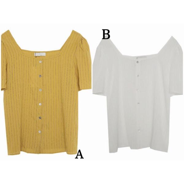 レディース スクエアネック ブラウス 半袖 シャツ シンプル 春 夏 トップス カジュアル キュート 可愛い フェミニン きれいめ 上品 エレガント おしゃれ お出かけ オフィス デート デイリー イエロー ホワイト フリーサイズ ワンサイズ 送料無料