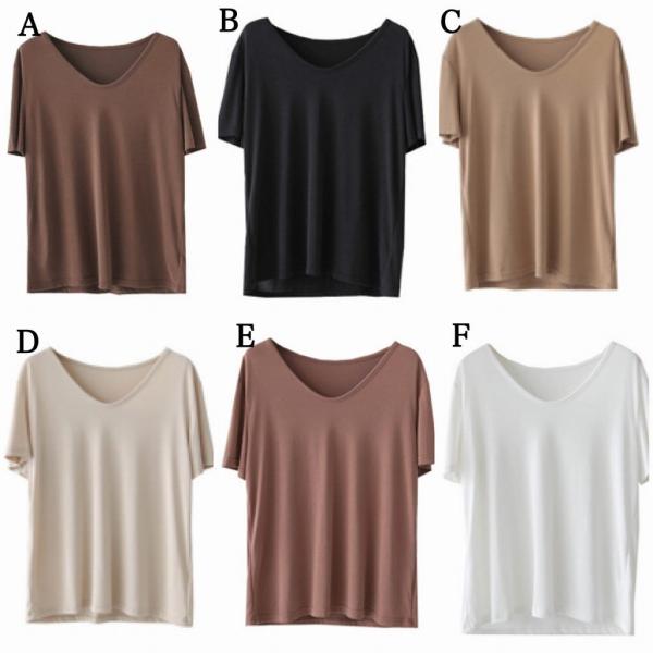 レディース 半袖Tシャツ シンプル Vネック 無地 カットソー 夏 春 トップス カジュアル キュート 大人 可愛い フェミニン おしゃれ お出かけ 普段着 デイリー ピンク ホワイト ブラック ブラウン ベージュ フリーサイズ ワンサイズ 送料無料