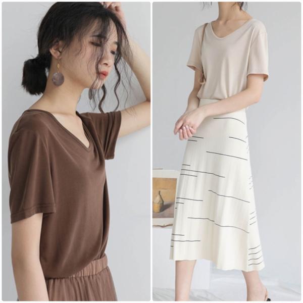 レディース 半袖Tシャツ シンプル Vネック 無地 カットソー 夏 春 トップス カジュアル キュート 大人 可愛い フェミニン おしゃれ お出かけ 普段着 デイリー ピンク ホワイト ブラック ブラウン ベージュ フリーサイズ ワンサイズ 送料無料