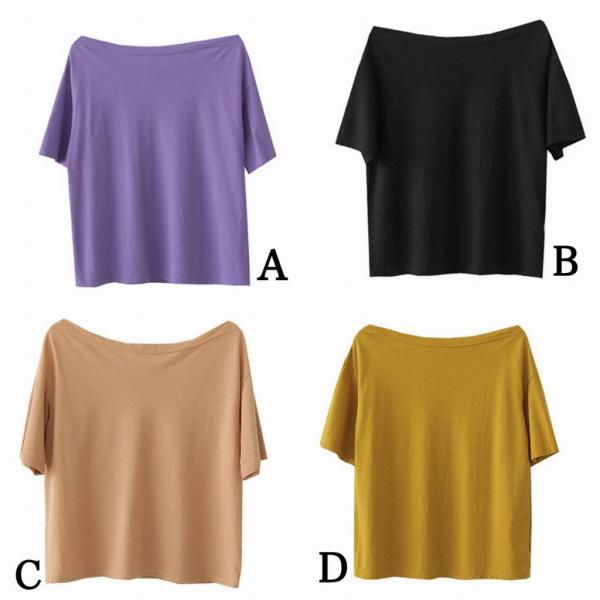レディース Tシャツ シンプル ボートネック 五分袖 無地 カットソー 夏 春 トップス カジュアル キュート 大人 可愛い フェミニン おしゃれ お出かけ 普段着 デイリー ブラック パープル イエロー ホワイト ブルー ベージュ オレンジ 送料無料