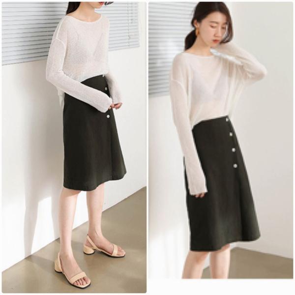 レディース スカート ハイウエスト スリット ミディ丈 ひざ下丈 無地 シンプル ボトムス カジュアル キュート 大人 可愛い フェミニン きれいめ おしゃれ お出かけ デイリー 二次会 お呼ばれ オリーブ ベージュ S M サイズ 送料無料