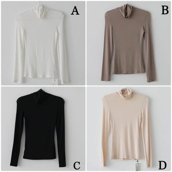 レディース Tシャツ シンプル ハイネック タートルネック 長袖 無地 カットソー 夏 春 トップス カジュアル キュート 大人 可愛い フェミニン おしゃれ お出かけ 普段着 デイリー ブラック ブラウン ベージュ ホワイト フリーサイズ 送料無料